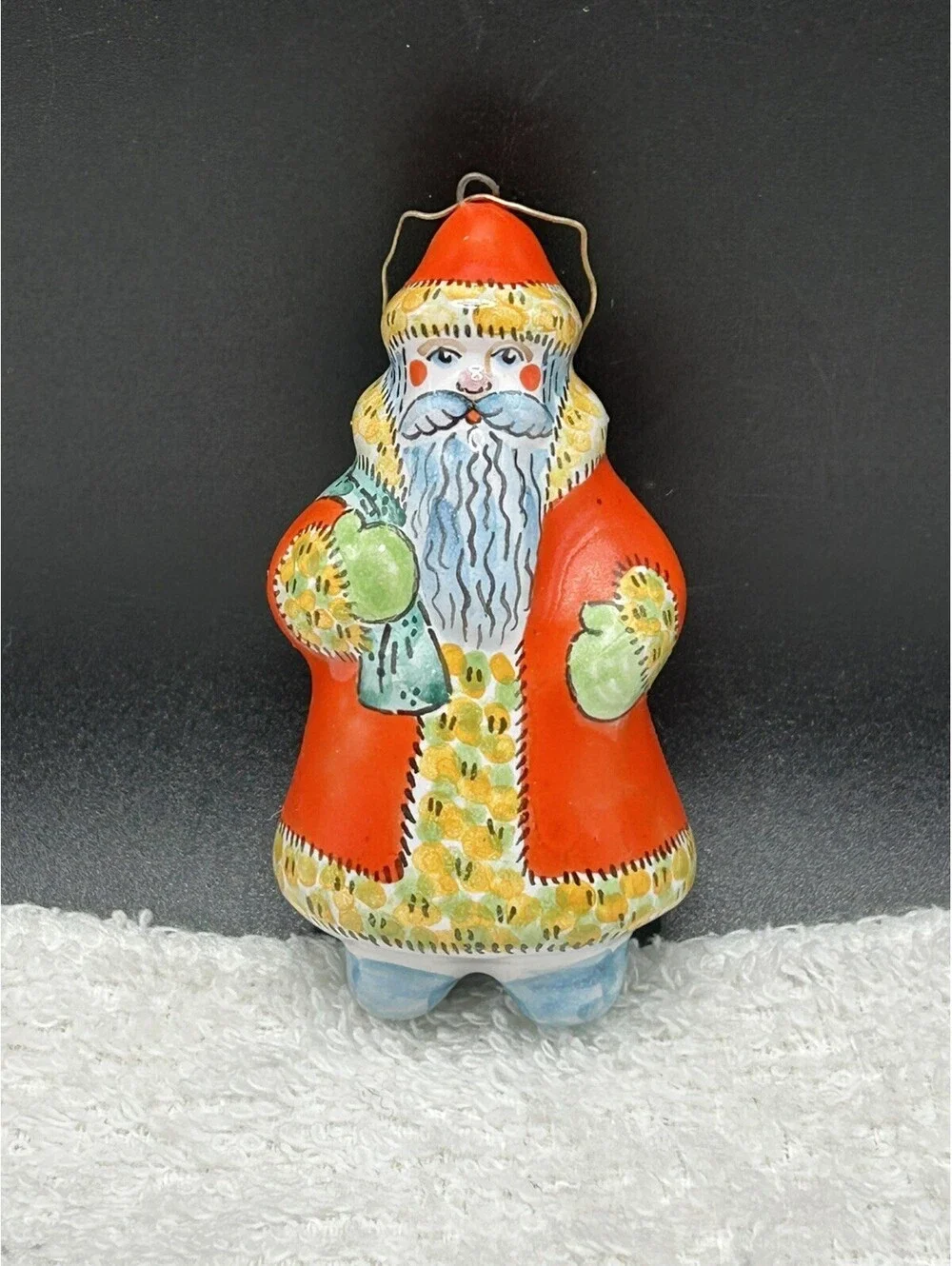 Vintage Russian Majolica Hand-painted Ceramic Santa Ornament 1970’s